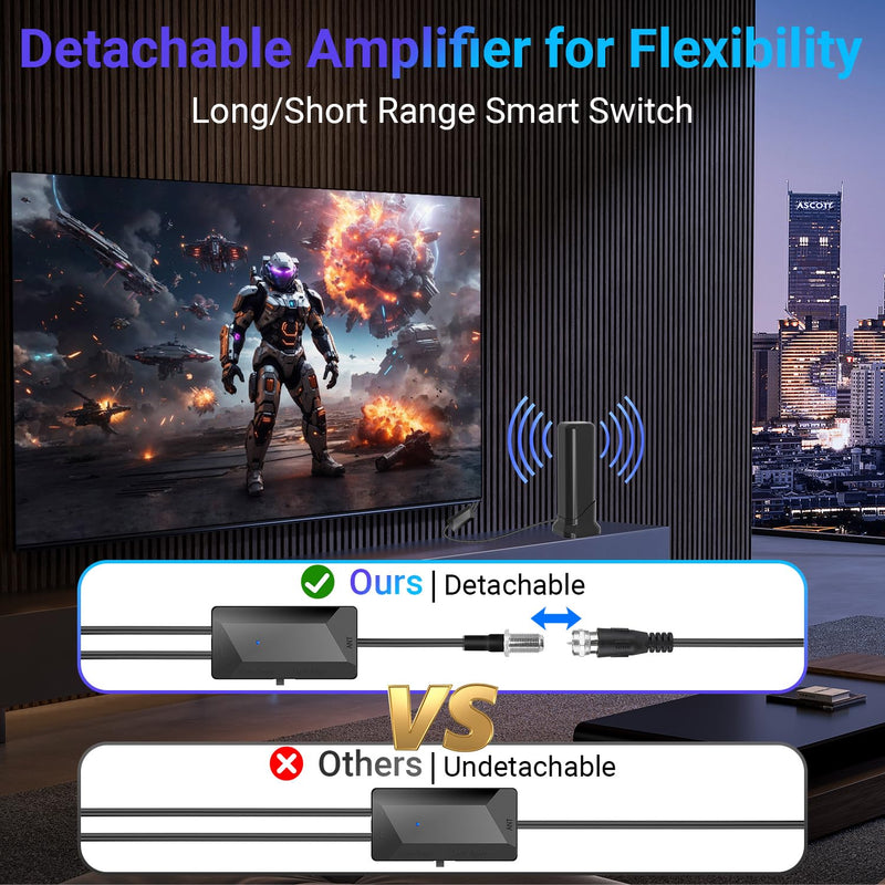 Indoor TV Antenna for Local Channels, 2026 HD Digital TV Antenna for Smart TV with Strong Signal Amplifier, 360° Reception HDTV Antenna Supports 4K 1080P TVs, Magnetic Base & 13ft Coax Cable Black