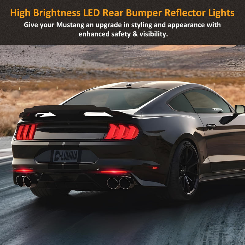 D-Lumina Rear Bumper Reflector Light for Fo-rd Mustang 2018-2025, Red LED Brake Tail Lights Smoked Lens, Pack of 2