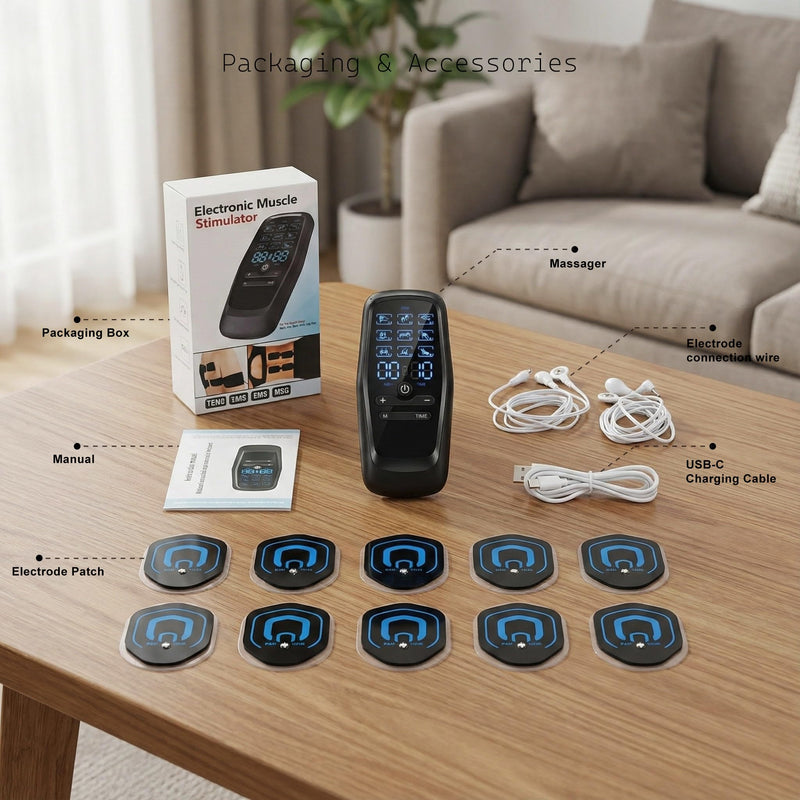 Portable TENS Unit Muscle Stimulator for Pain Relief Therapy, 30 Intensities and 10pcs Electrode Pads, Rechargeable Dual Channel Simulator Machine for Men & Women