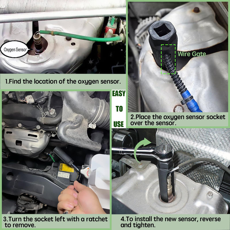 Oxygen Sensor Socket 1/2" Inch Drive 7/8" Inch (22mm) 6-Point Sensor Remover Tool with Side Wire Cutout, Universal Socket for O2 Removal and Installation 0.5 × 0.87 Inch