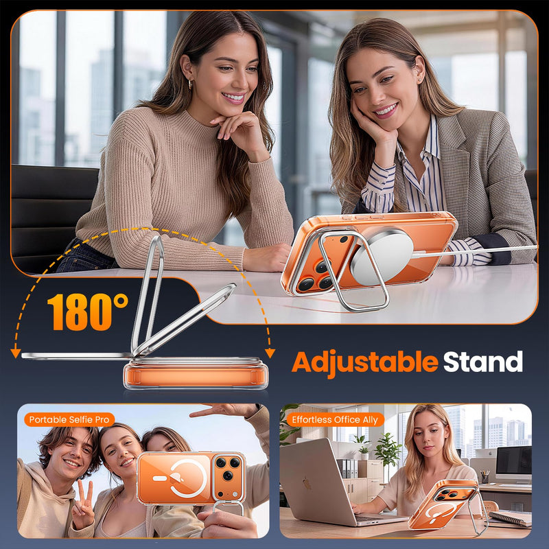 toushion 2 in 1 for iPhone 17 Pro Case Stand Clear | Build in Camera Stash Stand, Screen Protector *1, Not Yellowing, Fits MagSafe, Military-Grade Protection Clear Cam-Stand iPhone 17 Pro(6.3")