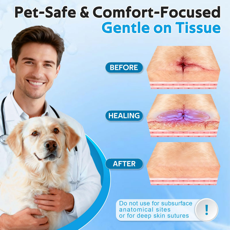Veterinary Surgical Skin Glue, Strong Surgical Adhesive with 10 Precise Applicators, Blue Tinted Fast Acting Waterproof Wound Closure for Pets Dogs Cats, Pain Free & Stress Free(1 Pack,3ml) 1 3ml