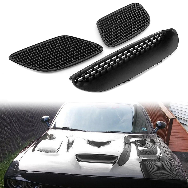 ECOTRIC Hood Scoop Vent Compatible with 2015-2018 Dodge Challenger SRT Hellcat & 2019-2023 R/T Scat Pack Black Hood Bezels Grille Replace for 68184348AD, 68184348AB, 68184348AF, 68184352AB, 68184353AB