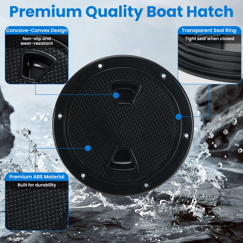 Boat Hatch 4" 6" 8" Round Non-Slip Inspection Hatch with Detachable Cover for Marine Boat Yacht RV & Outdoor Facilities - Premium ABS Material, Waterproof Seal, Easy Installation Black 8 Inch
