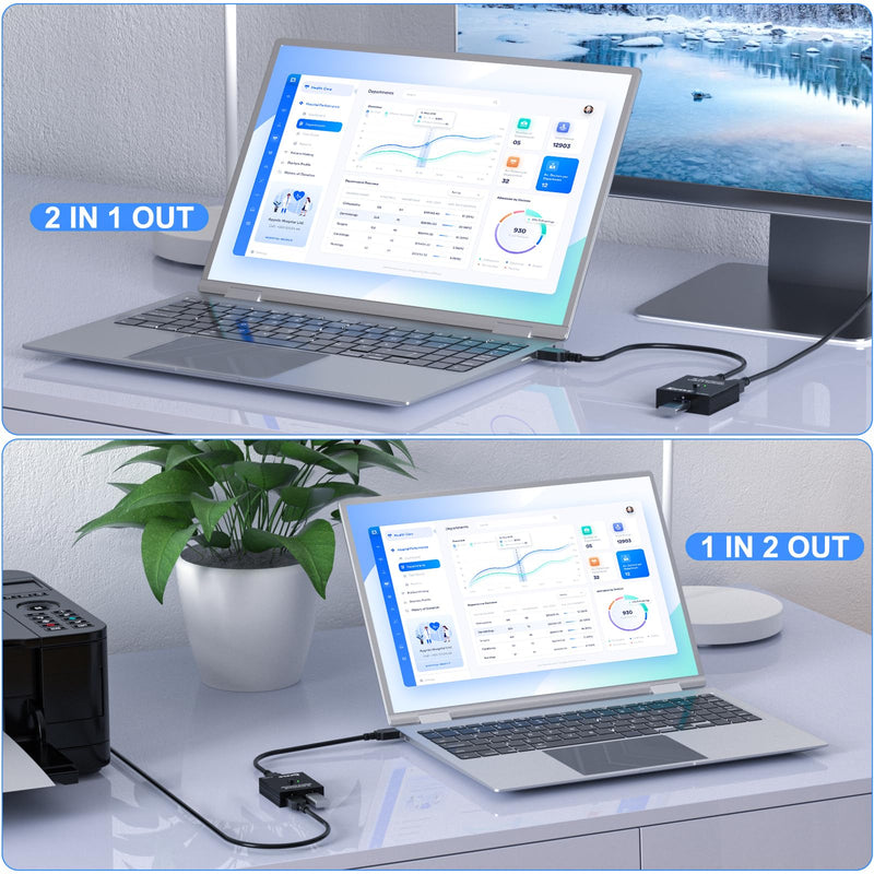 USB 3.0 Switch Selector, Bi-Directional USB Switch 2 in 1 Out / 1 in 2 Out, USB3.0 Switcher for 2 Computers Share Keyboard Mouse Scanner Printer,USB Cable not Included