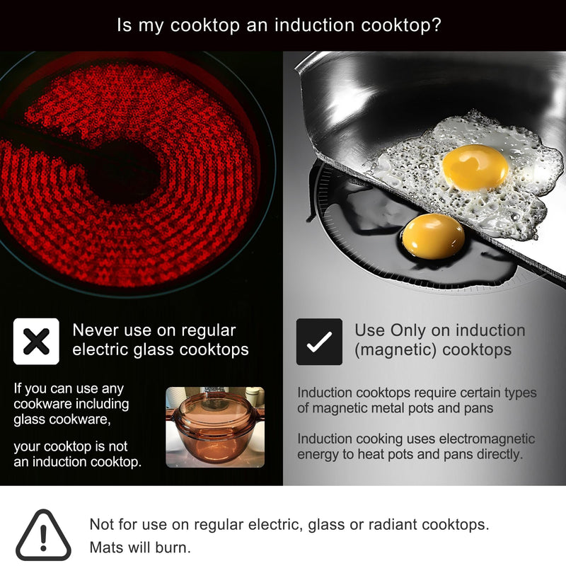 Lazy K Induction Cooktop Mat - Silicone Fiberglass Scratch Protector - for Magnetic Stove - Non Slip Pads to Prevent Pots from Sliding During Cooking_ Black (11inches) 11inches- L(BK)