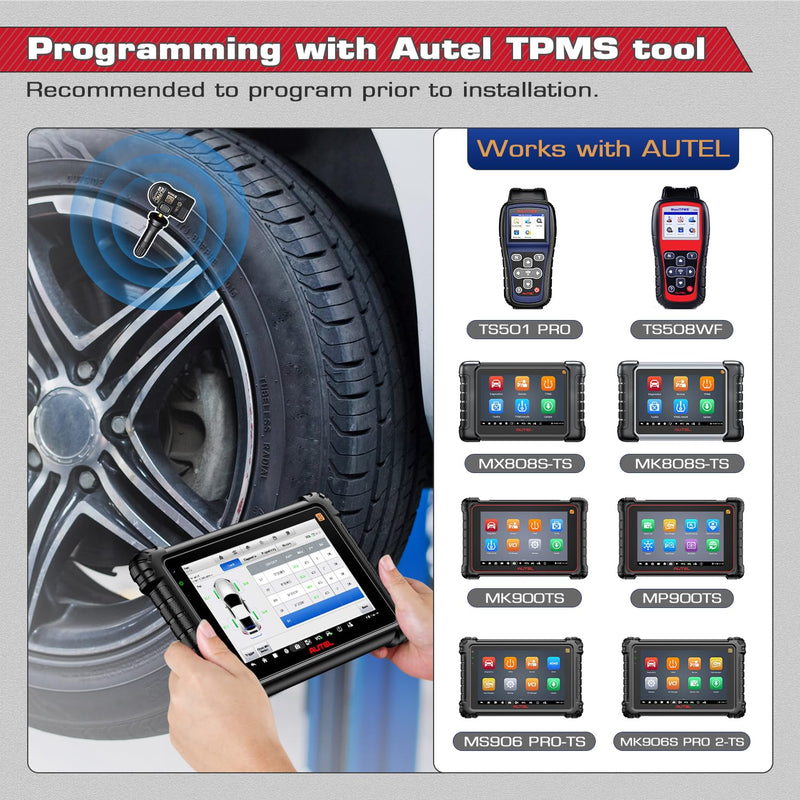 Autel TPMS MX Sensor 315MHz 433MHz Dual Frequency 1-Sensor, OEM Quality Universal Tire Sensors, 100% Programmable with Autel TS408S TS501 TS508 TS508WF MK808S-TS MS906TS (1PCS Press-in Rubber Valve)