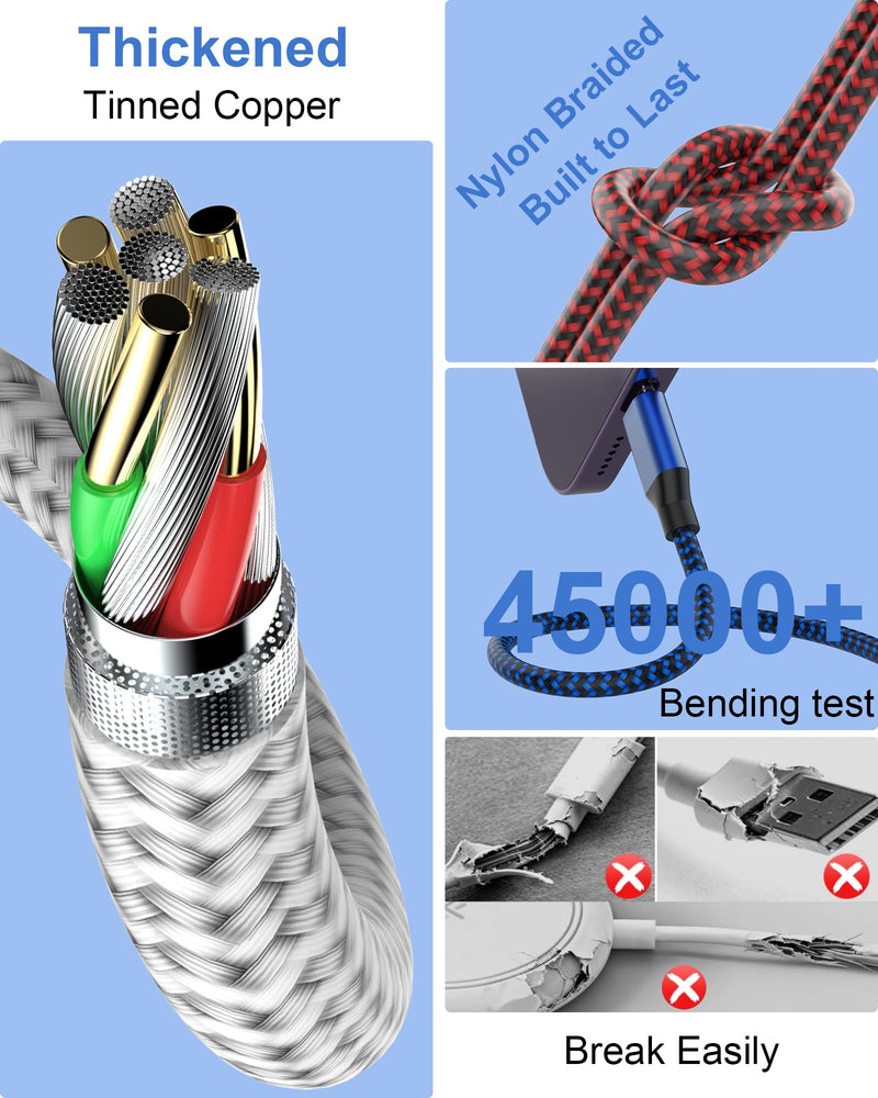 4-in-1 Multi Charging Cable (3-Pack, 6FT) - Dual USB-C, Lightning, Micro | Nylon Braided Phone Charger Cord. Universal USB Cable, Travel & Car Camping Essential for iPhone 17-8, iPad, Samsung, Android