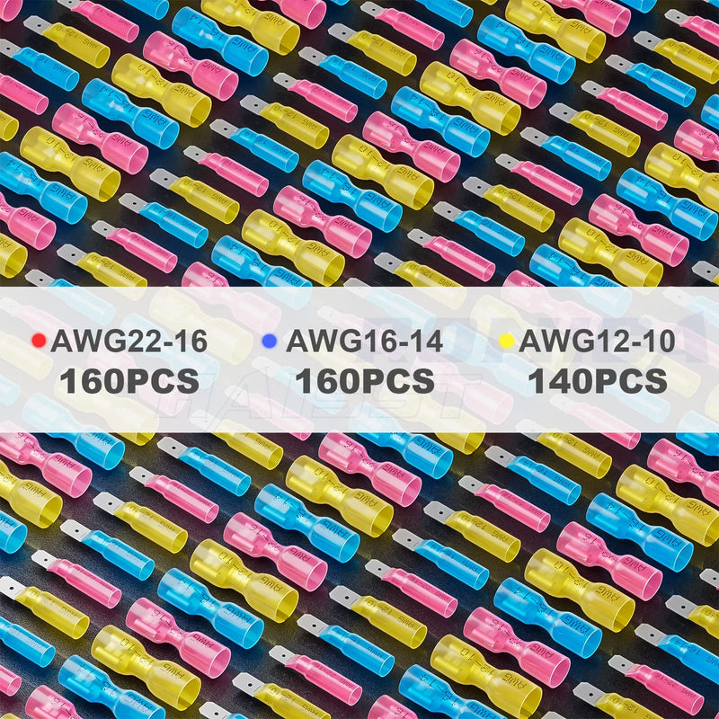 haisstronica 460PCS Heat Shrink Spade Connectors,AWG 22-10 Female and Male Wire Connectors,Quick Disconnect Spade terminlas AWG 22-10 Male&Female Kit 460PCS