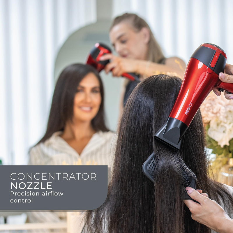 Red Hot 2200W Hair Dryer / 3 Heat Settings, 2 Speed Settings/Cool Air Function, Removable Styling Nozzle, Fast Drying Hair Dryer/Red 37060 2200W Professional Hair Dryer Red