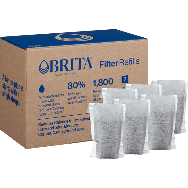 Brita Refillable Water Filter Refill Packs for Pitchers and Dispensers, BPA-Free, 80% Less Plastic*, Each Lasts Two Months, For Use with Refillable Shell (Sold Separately), 6 Filters 6 Refills