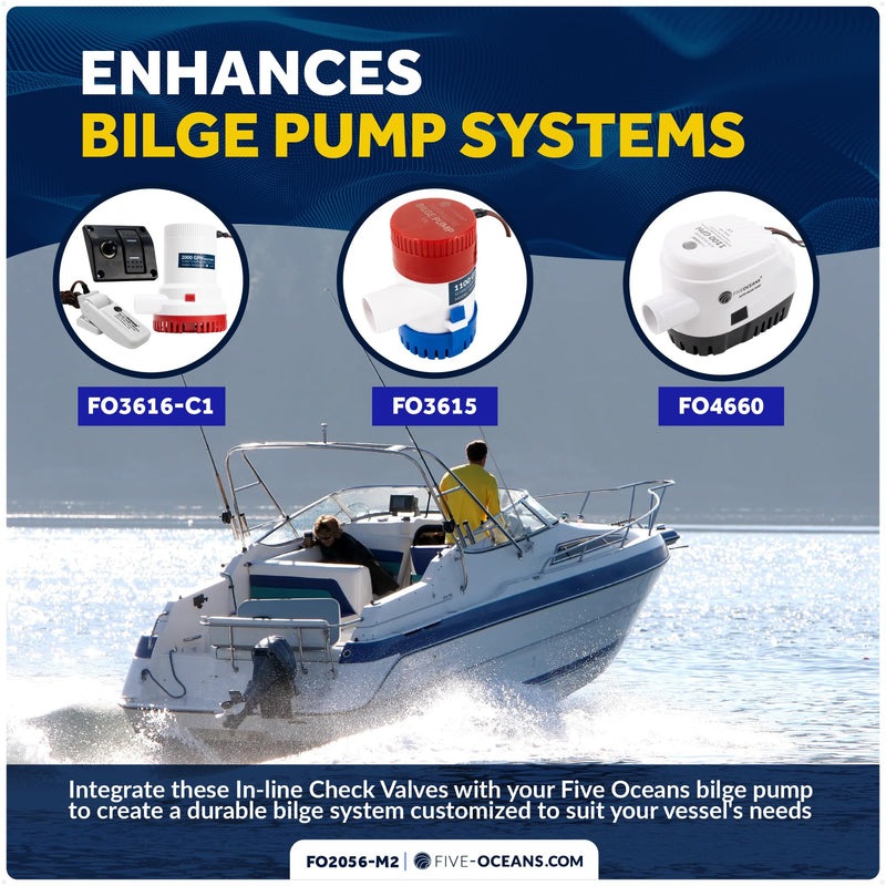 Five Oceans 1-Inch - 1 1/4-Inch - 1 1/2-Inch Check Valve Stepped Connection, Boat Bilge Pump Non-Return Check Valve, Marine in-Line One Way 2