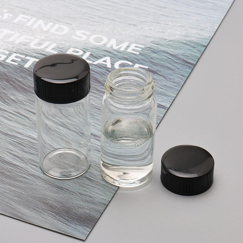 5ML Clear Glass Sample Vial, Liquid Sampling Sample Glass Bottle, Borosilicate Storage Glass Vial,18 * 40mm, Black 15-425 Polypropylene Screw Cap with PE Liners, Pack of 100 5ML
