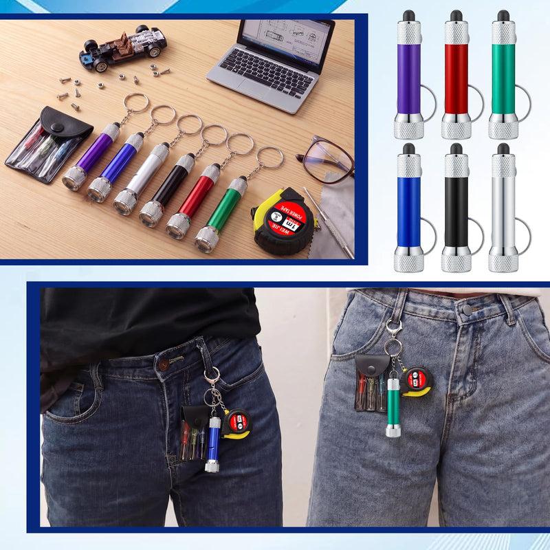 Jutom 18 Pcs Mini Tape Measure Keychain Screwdriver LED Light Keychain Bulk Men Adult Tool Party Gifts Prize for Man Father's Day Housewarming Gifts Adult Useful Tool Favors (Colorful) Colorful
