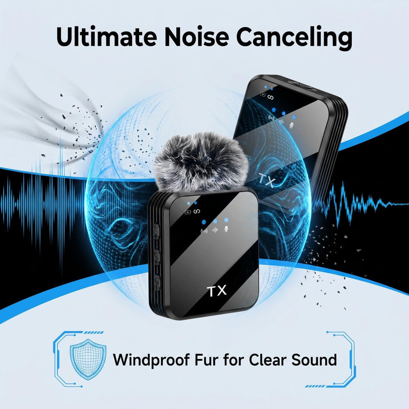 Wireless Earphone Microphone, Equipped With Lightning And Usb-C Adapters, Plug-And-Play Noise-Canceling Microphone, Suitable For Video Live Streaming, Interviews And Real-Time Streaming.