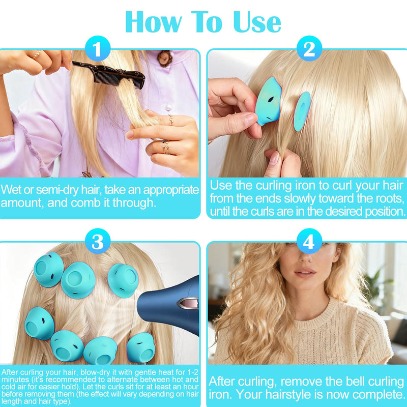  [AUSTRALIA] - Silicone Hair Rollers Heat-Free Styling, 40 Pack (20 Large + 20 Small) with Hairnet in PVC Bag, Safe Hairdressing Tool for Women and Girls(light blue) Light blue