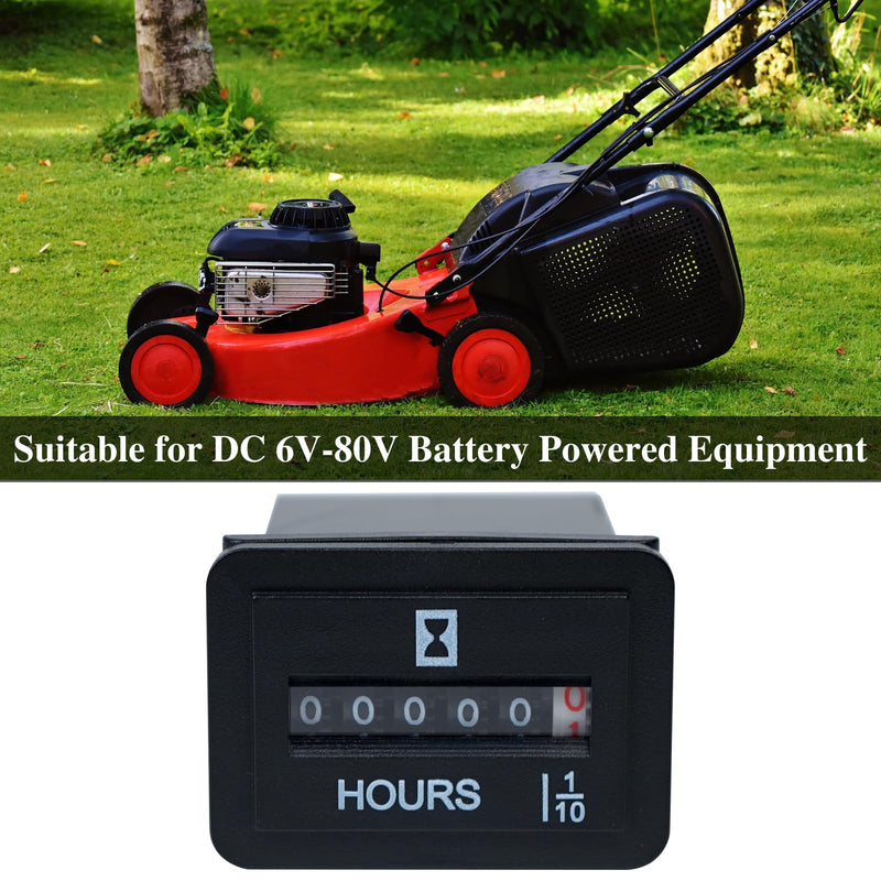 Jayron JR-HM001 Snap in Mechanical Hour Meter Rectangular Hour Meter for DC 6V to 80V Power Equipment Such as Fork Lifts,Golf Carts,Floor Care Equipment,and Any Other Battery Powered Equipment