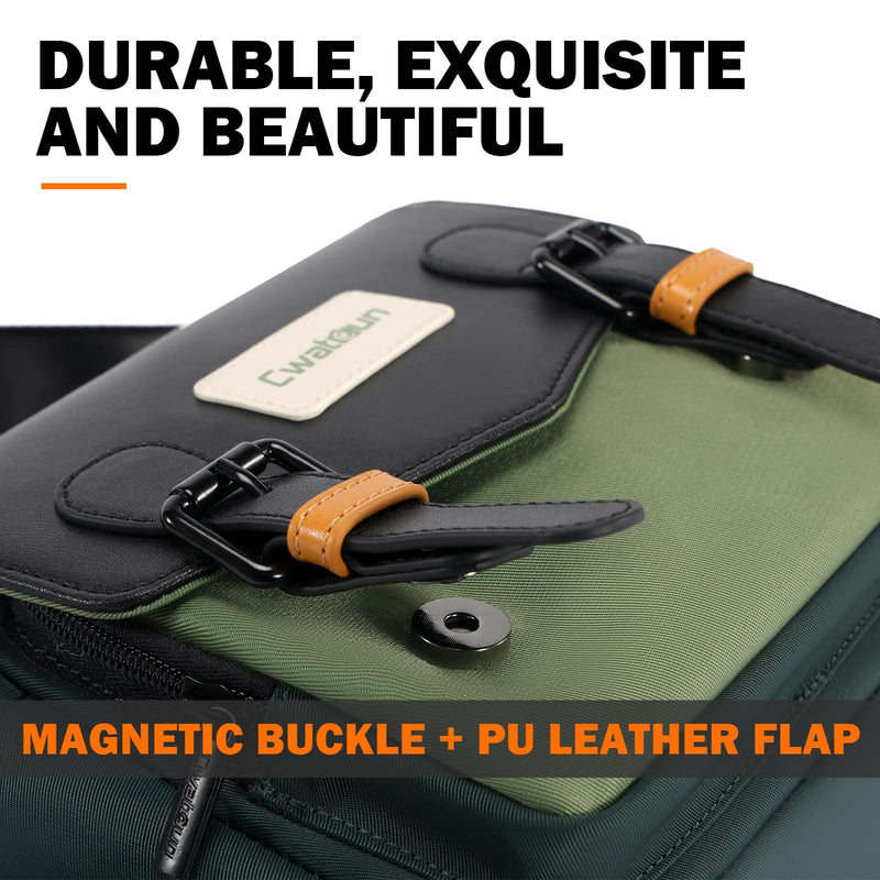 Cwatcun Compact Camera Sling Bag, Small Crossbody Case with Tripod Holder | Camera Messenger Bag, Photography Bag for Canon, Nikon, Sony, Fuji DSLR/SLR/Mirrorless, Lens.Fits 1DSLR+1lens Green S