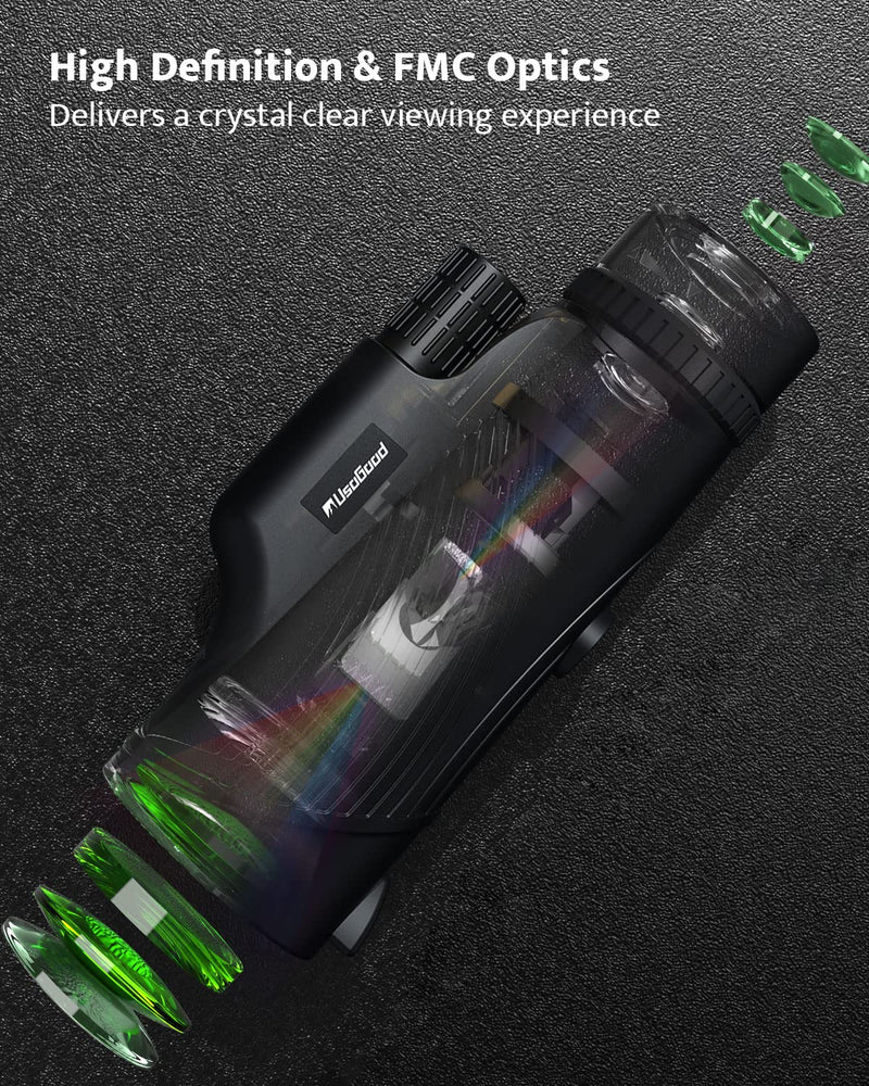  [AUSTRALIA] - Monocular Telescope, 10x42 Monoculars for Adults, Usogood Compact Portable Waterproof Monocular with Hand Strap, Lightweight Handheld Pocket Telescope for Bird Watching Light Black