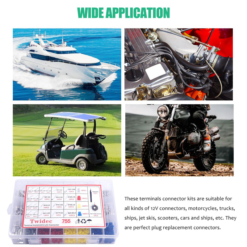 Twidec/755Pcs 21Type Car Electrical Wire Terminal 1/1.5/1.8/2.2/2.8/3.5mm Connector Pins Terminal Auto Electric Connector Non-Insulated Plug Removal Male Female Crimp Pins with Crimping Pliers 755PCS+Crimping Pliers
