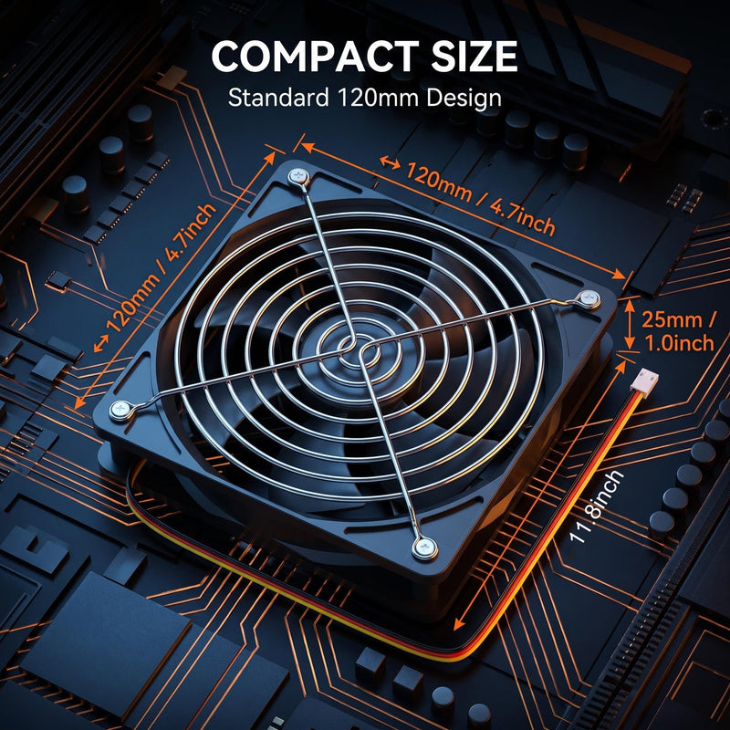 120mm DC Cooling Fan 12V 3 Pin 2-Pack, Quiet 12V Computer Fan 2000RPM for Gaming PC, Server Rack, 3D Printer, DIY Ventilation Cooling Projects