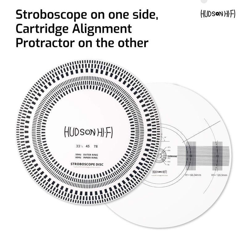 Hudson Hi-Fi Turntable Double Sided Cartridge Alignment Protractor Mat includes Stroboscope Side Protractor – Strobe