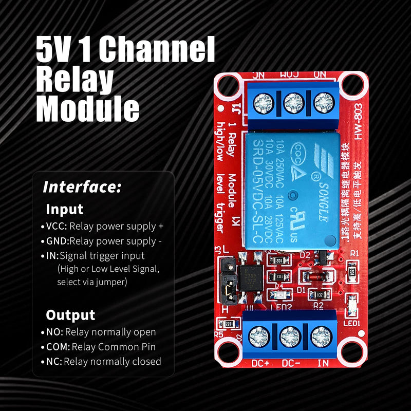 Kigeli 24 Pcs 5v Relay Module One Channel Switch with Optocoupler and Opto Isolation, Compatible with High and Low Level Triggers, 19.69 x 10.24 x 7.09 Inches