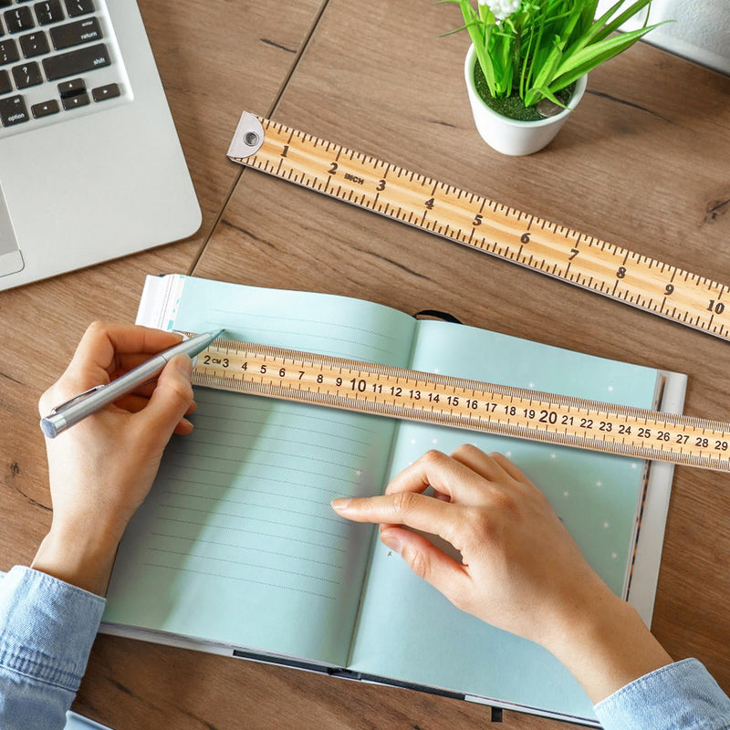 WUWEOT 10 Pack 36 Inches Yard Stick Ruler, Natural Wood Double Sided Meter Stick Ruler Bulk, Heavy Duty Wooden Yardstick with Hang Hole Metal Tips for School Classroom Home Office Kids Measuring