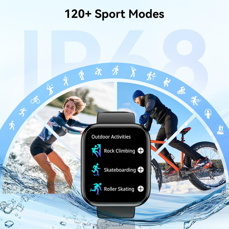 Smart Watch for Men - 1.85" HD 2026 Upgraded Fitness Tracker Bluetooth Call and Text Smartwatch with 7 Day Battery 5 ATM Waterproof Heart Rate Sleep Monitor 130+ Sport Modes for Android & iOS (Black) Black