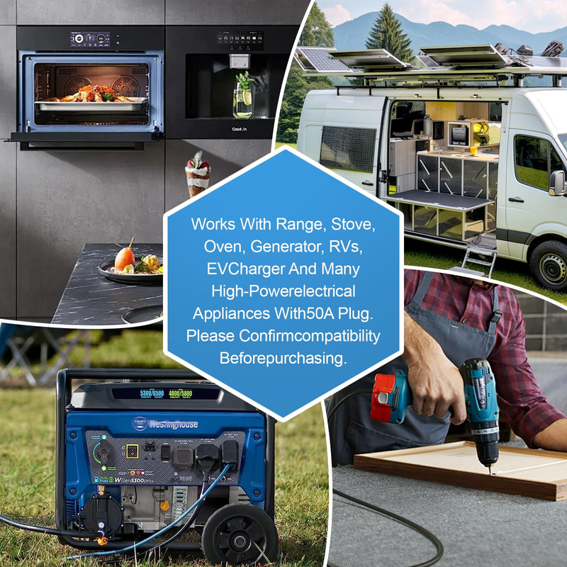 NEMA 14-50R Outlet - High-Power Outlet, Supports Up to 50 Amps, 125/250 Volts, Ideal for Electric Vehicles, RVs, and Large Appliances, Heavy-Duty Design, 3-Pole 4-Wire.