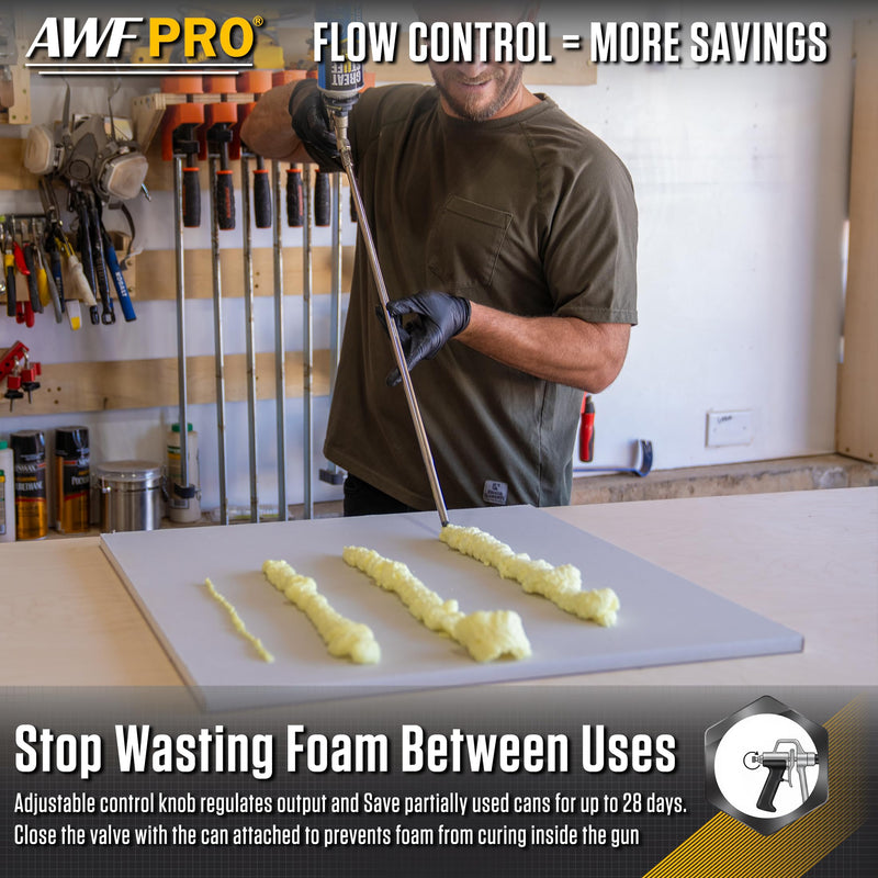 AWF PRO Spray Foam Gun – 2' Long Nozzle, High Precision, Adjustable Flow Control, Contractor-Grade Pro Applicator for Insulating Foam Sealant Non PTFE Coated Pack of 1
