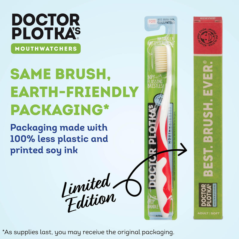 MOUTHWATCHERS Soft Flossing Manual Toothbrush, Adults, Pack of 12, Assorted | Floss-Tip Bristles for Sensitive Teeth and Gums, Soft Manual Brush, Deep Clean, BPA Free, Dr Plotka Design 12 Count (Pack of 1)