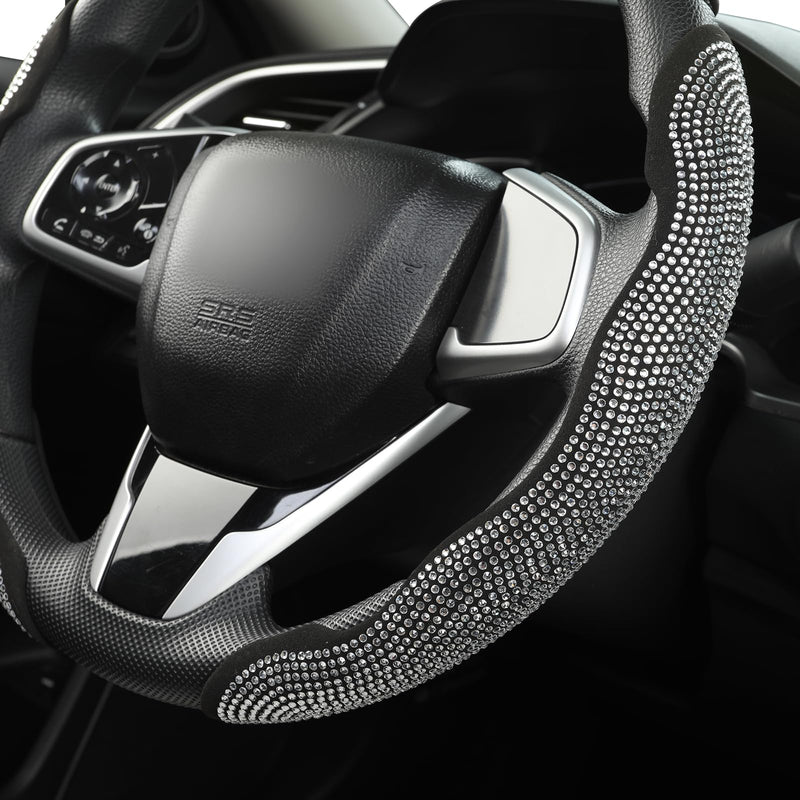West Llama Diamond Bling Car Steering Wheel Cover with Crystal Rhinestones,3PCS Segmented Steering Wheel Protector,Universal for 99% Cars for Women(Black with White Diamond) 3 Pieces Black with White Diamond Rhinestones
