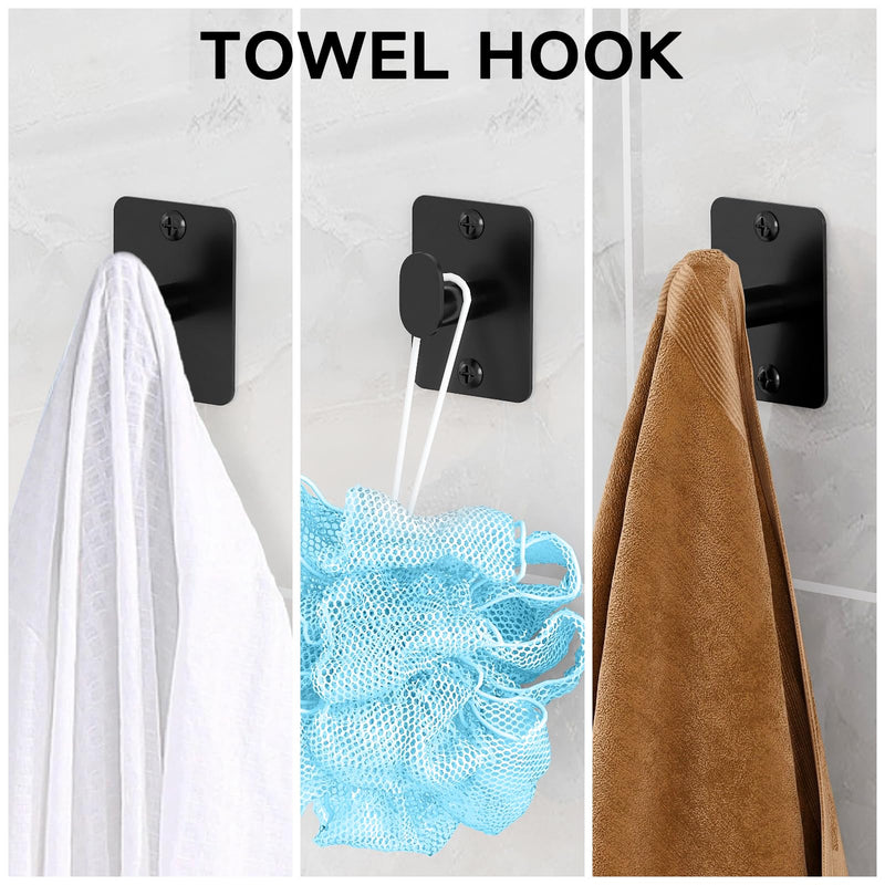 Matte Black Bathroom Accessories Set, KLJKPA 4 Pieces Bathroom Hardware Set, 24 inch Towel Bar, Towel Racks for Bathroom, Robe Towel Hooks, Toilet Paper Holder Wall Mounted Black (4 Piece)