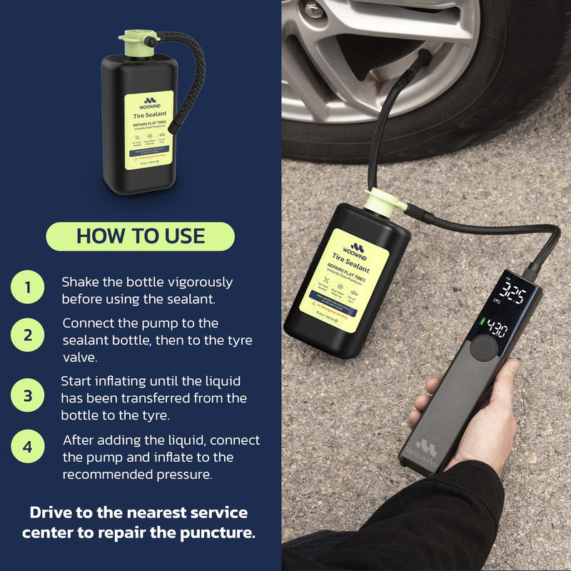 Woowind Tire Sealant Instant Flat Tire Repair Kit (15.22oz) – Seals Punctures Up to 0.236Inch for Cars, Trucks & SUVs – TPMS Safe, All-Weather, Works with Most Inflators, Drive 125mi