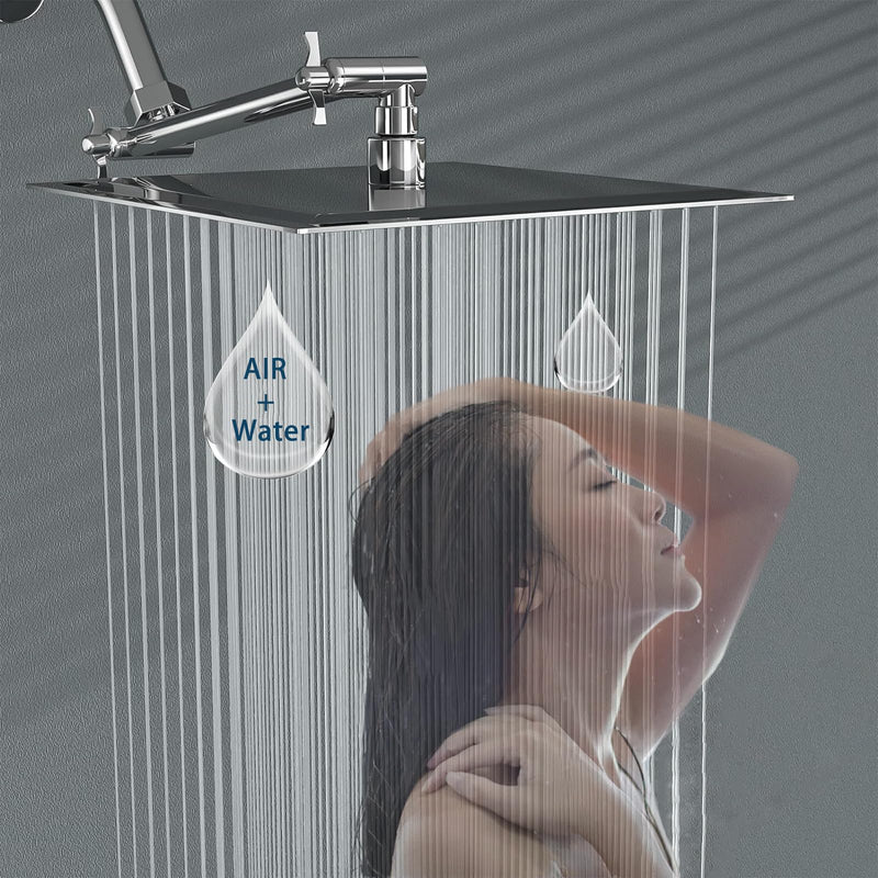 Rain Shower head, High Flow Stainless Steel Square Rainfall ShowerHead, Waterfall Bath Shower Body Covering, Ceiling or Wall Mount (10" Chrome Finish) 10 Inch