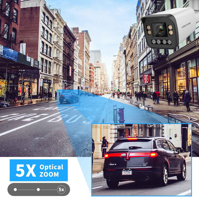VIKYLILN 5MP Full Color PoE IP Varifocal Bullet Camera Outdoor,5xOptical Zoom IP Camera 2.7~13.5mm Motorized Lens,Smart Dual Light, 2- Way Audio,SD256GB,AI Human/Vehicle Detection White PG2056IRC-ZS