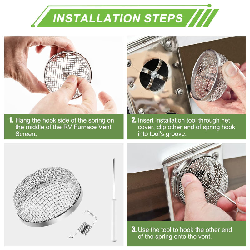 2PCS RV Furnace Vent Screen with Premium Stainless Steel, RV Heater Vent Cover with Installation Tool