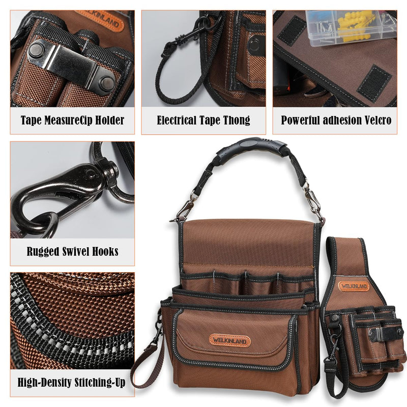 WELKINLAND 7-Pocket & 10-Pocket Tool Belt Pouches Set, Heavy-Duty Electrical Tool Pouch, Quick-Access Side Tool Pouch Man, Easy-Carry Small Tool Belt, Handy Electrical Pouch For Electricians