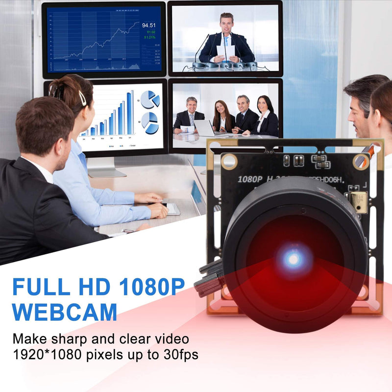 1080P USB Camera Module, 0.01Lux Low Light Camera with 2.8-12mm Varifocal Lens H.264 2MP CMOS IMX323 UVC Industrial Webcam Board for Window Linux Android Mac OS