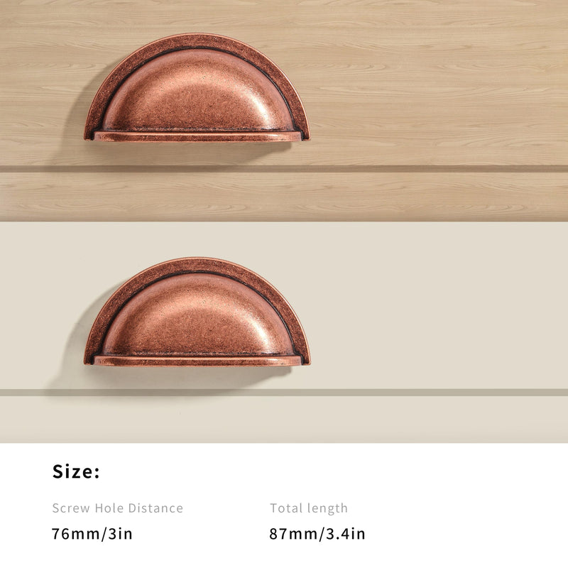 khtumeware 10 Pack 3" Vintage Drawer Pulls Antique Copper Cabinet Cup Pulls Kitchen Hardware Cabinet Handles Drawer Handles Knobs 3 inch Hole Center