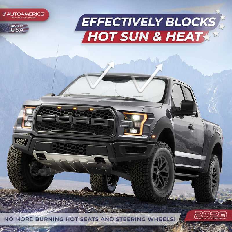 Autoamerics 1-Piece Windshield Sun Shade Standard Silver Foldable Car Front Window Sunshade for Most Cars SUV Truck - Heat Blocker Visor Protector Blocks Max UV Rays and Keeps Your Vehicle Cool Medium MEDIUM = 61 x 32 inches