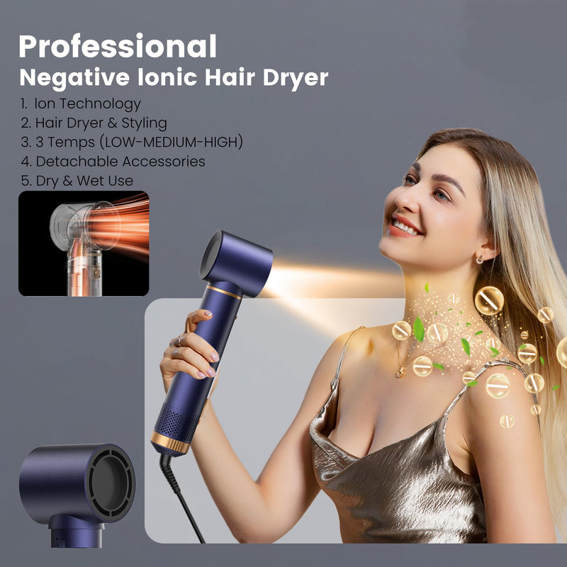 Airbrush Hair Styler, Air Brush 5 in 1 with Curl Straighten, Volumise, Smooth and Drying for Styling, Airbrush 5 in 1 Hot Air Styler for All Hair Type/Length Blue
