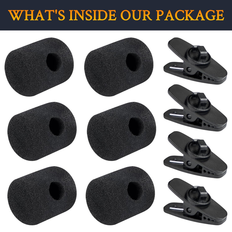 SOULWIT 6Pcs Mic Covers + 4 Clips for Shure SM31(SM31FH,SM31FT), P31(PGA31,PGA31TQG) Headset Microphones, Protective Mic Foam Cover Pop Filter Windscreen - Black