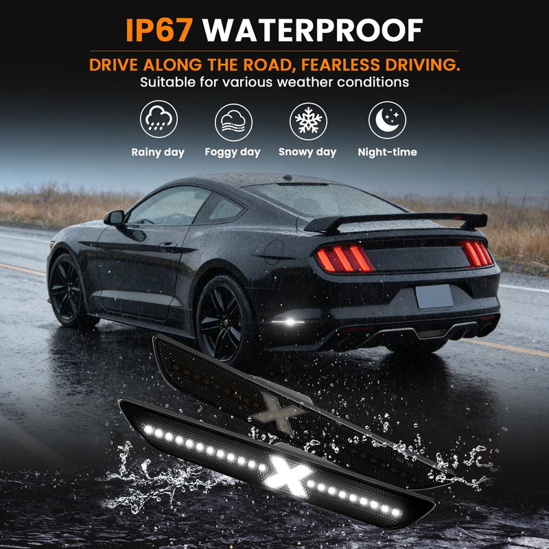 D-Lumina X-Style LED Side Marker Lights for Ford Mustang 2015-2023 Rear White Fender Marker Reflectors Lamps Smoked Lens, 2PCS Parking Lamps, Side Bumper Lights [Patent Pending]