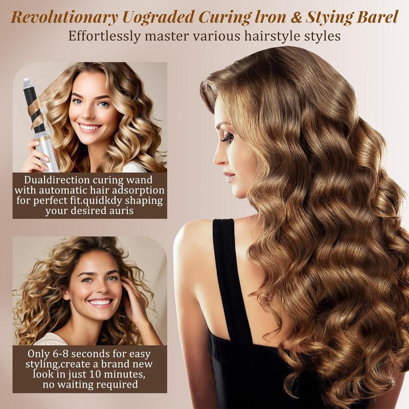 5 in 1 Air Styler, Magic Styler, 1000W Hair Styler with Auto Curling Wands, 2026 Upgraded Multi-use Ionic Hair Blow Dryer Brush Set for All Hair Type, 6,0000 RPM, Dry, Curl, Straighten Women Gifts White Gold-b