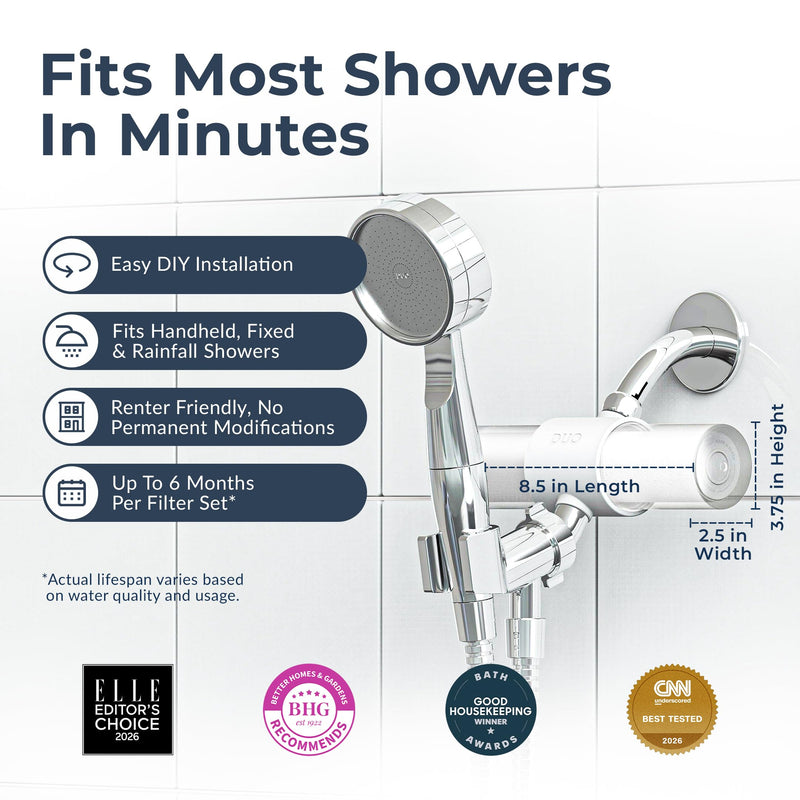 Weddell Duo Shower Filter Twin Pack Replacement Cartridges - NSF Certified Shower Filter, Removes Chlorine, PFAS, & Particulates, Clinically Tested For Healthier Skin & Hair (2+2) 2 + 2