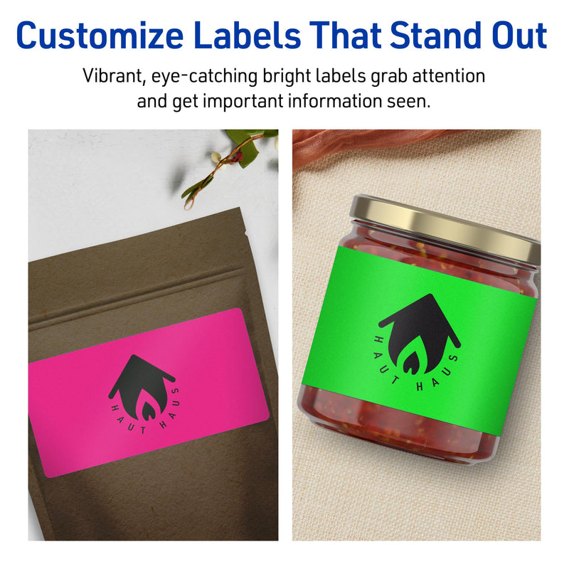 Avery Printable Labels with Sure Feed, 2" x 4", Assorted Neon Colors (Green, Magenta, and Yellow), Removable Adhesive, Laser & Inkjet Compatible, 120 Blank Labels Total (6481) 2" x 4" 1 Pack