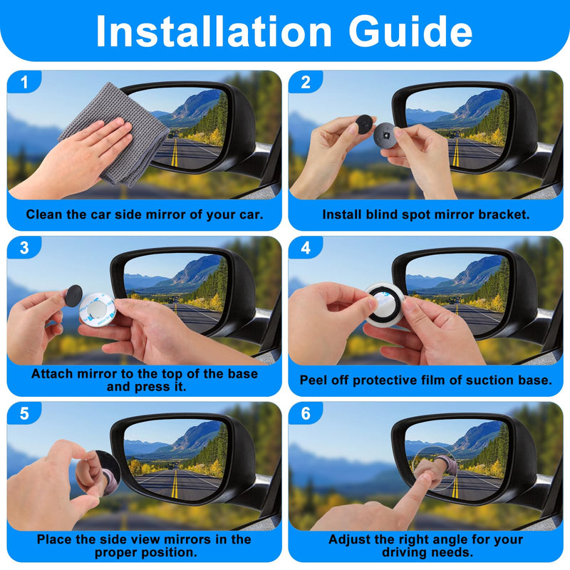Guirnd 4PCS Blind Spot Mirror, Round HD Glass Side Blindspot, Frameless Convex Mirror Car with Self Adhesive Back for Cars, SUV, Trucks, Universal Vehicles