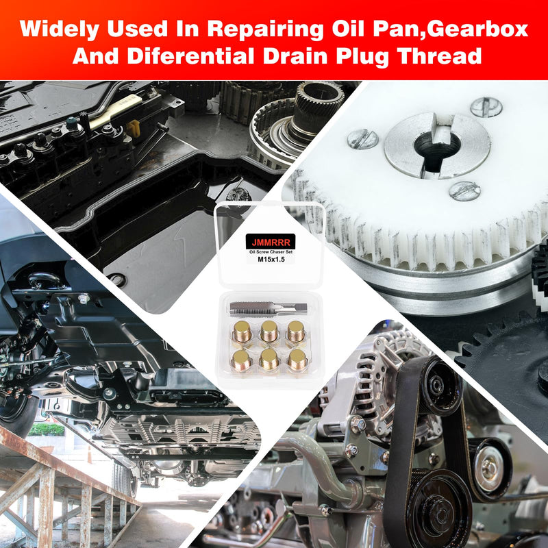 Oil Drain Plug Tap Thread Repair Kit M15 x 1.5MM Oil Pan Screws Rethread Tool Oil Drain Plug Thread Repair Tool Kit